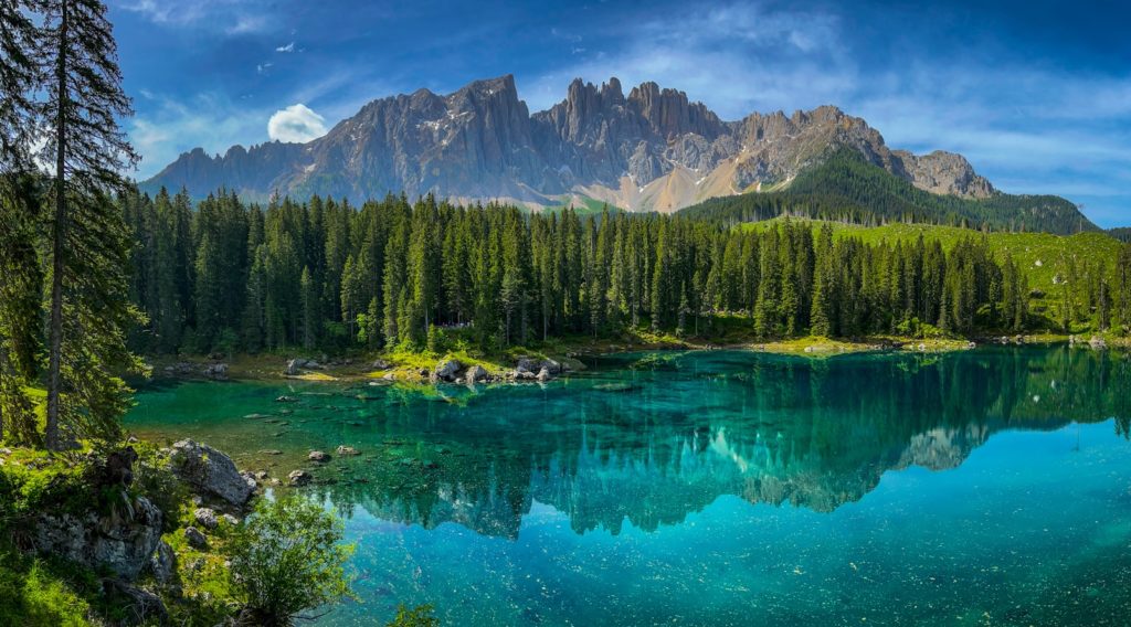 a lake with a mountain in the background